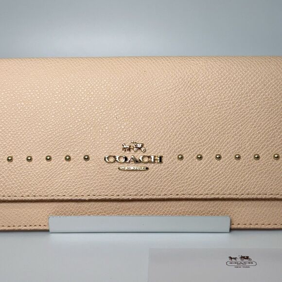 NWT COACH 52772 Edge Studs Crossgrain Slim Soft Leather Card Wallet Apricot Gold - Picture 2 of 7